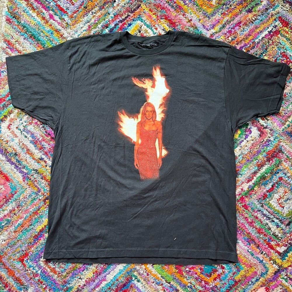 Celine Dion Courage Tour Tee 2XL Black Graphic Concert T Shirt